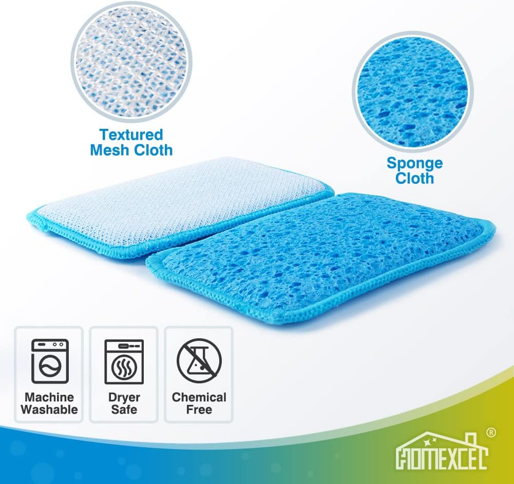 12 Pack Scrub & Wipe Cloths, Scrub Sponges with Non-Scratch Wire Dishwashing Rag for Kitchen, All-Purpose Cloth for Dishes, Pots, Pans, Non-Stick Cookware, Countertops (Blue)