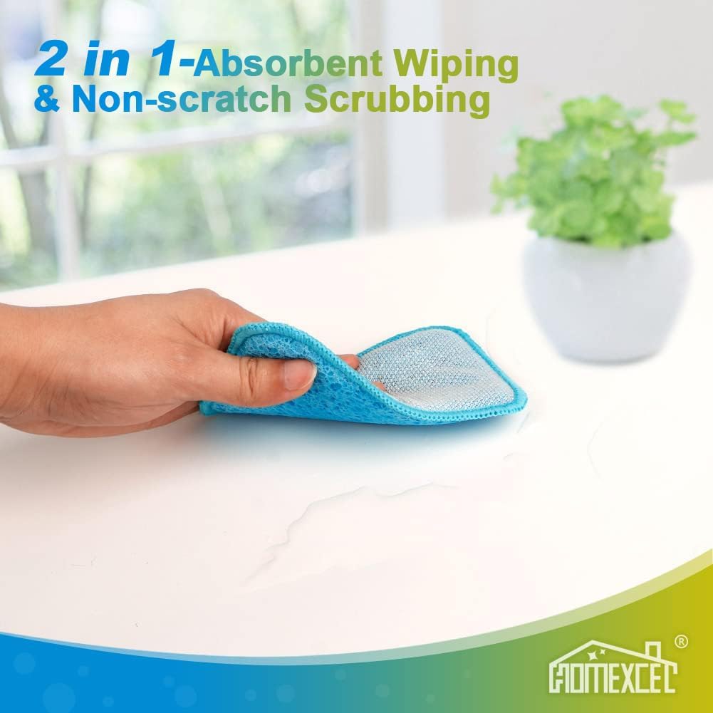 12 Pack Scrub & Wipe Cloths, Scrub Sponges with Non-Scratch Wire Dishwashing Rag for Kitchen, All-Purpose Cloth for Dishes, Pots, Pans, Non-Stick Cookware, Countertops (Blue)