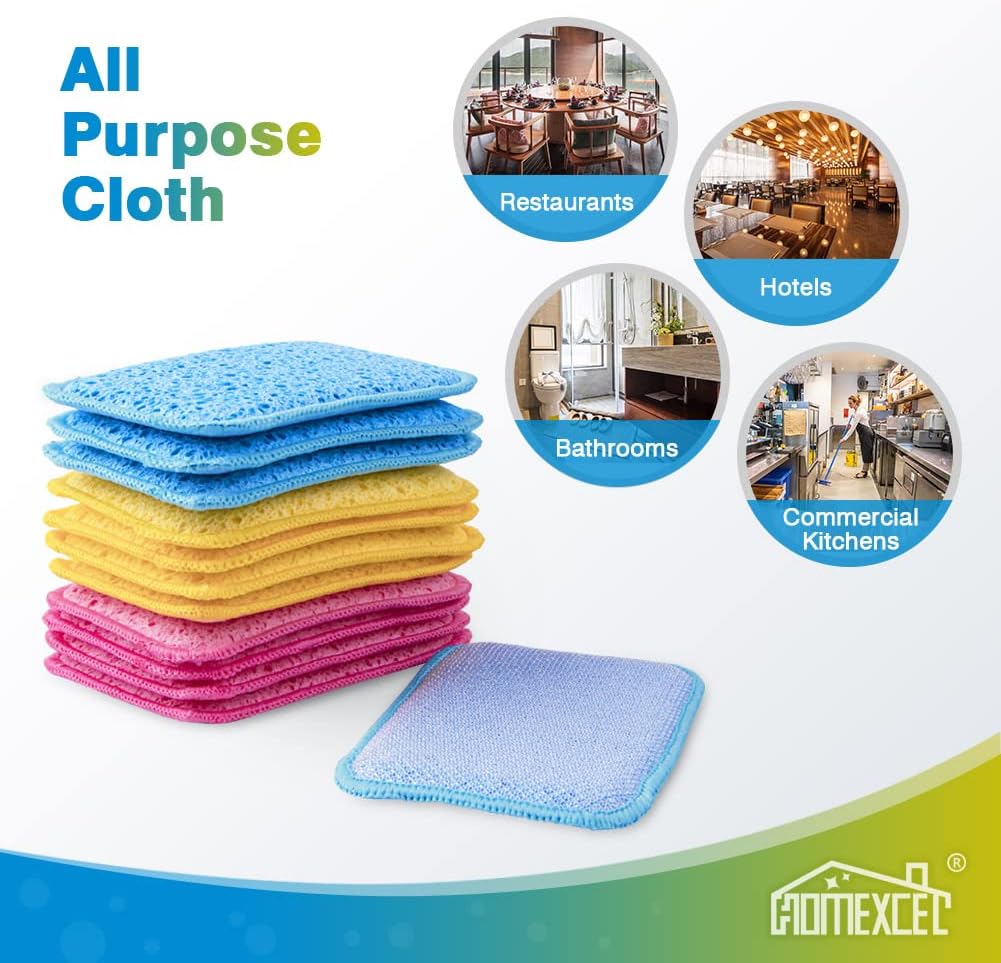 12 Pack Scrub & Wipe Cloths, Scrub Sponges with Non-Scratch Wire Dishwashing Rag for Kitchen, All-Purpose Cloth for Dishes, Pots, Pans, Non-Stick Cookware, Countertops (Blue)