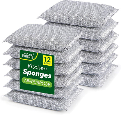 12 Pack Scrub & Wipe Cloths, Scrub Sponges with Non-Scratch Wire Dishwashing Rag for Kitchen, All-Purpose Cloth for Dishes, Pots, Pans, Non-Stick Cookware, Countertops (Blue)