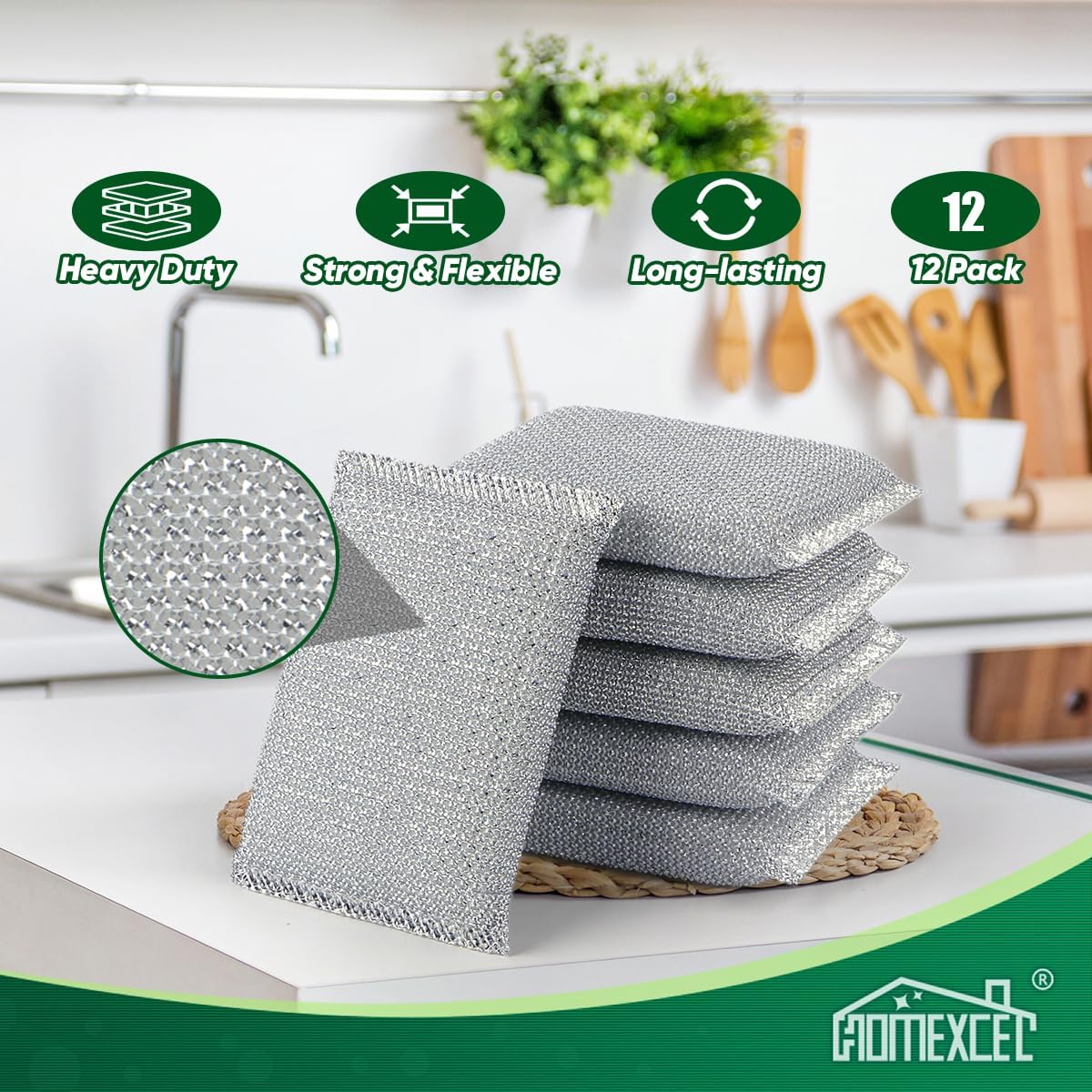 12 Pack Scrub & Wipe Cloths, Scrub Sponges with Non-Scratch Wire Dishwashing Rag for Kitchen, All-Purpose Cloth for Dishes, Pots, Pans, Non-Stick Cookware, Countertops (Blue)
