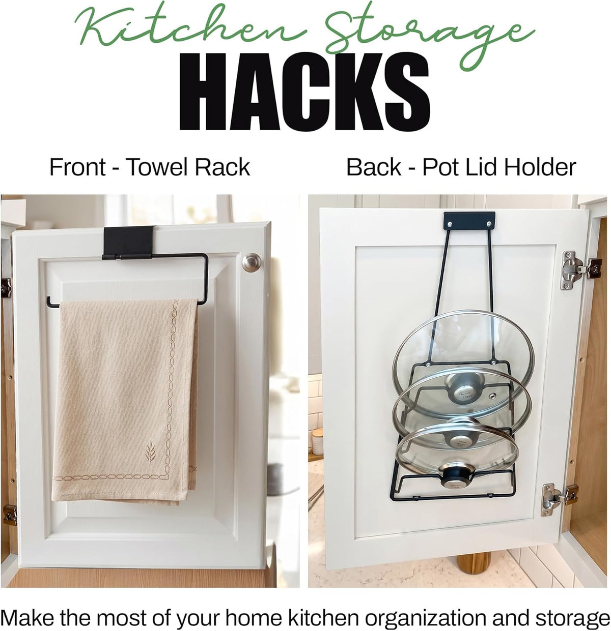 6-Slot Pot Lid Organizer, Cabinet Door or Wall Rack, White, 1-Pack | Six slots organize glass and metal pot or pan lids; mount on a cabinet door or pantry wall to maximize kitchen storage.
