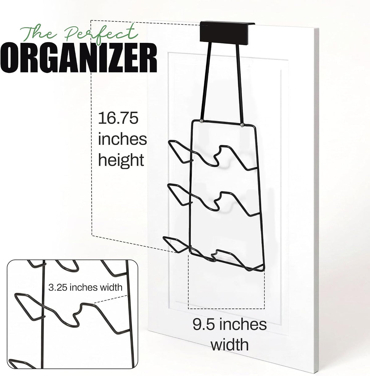 6-Slot Pot Lid Organizer, Cabinet Door or Wall Rack, White, 1-Pack | Six slots organize glass and metal pot or pan lids; mount on a cabinet door or pantry wall to maximize kitchen storage.