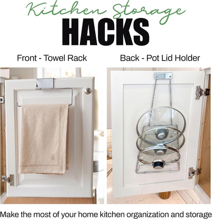 6-Slot Pot Lid Organizer, Cabinet Door or Wall Rack, White, 1-Pack | Six slots organize glass and metal pot or pan lids; mount on a cabinet door or pantry wall to maximize kitchen storage.