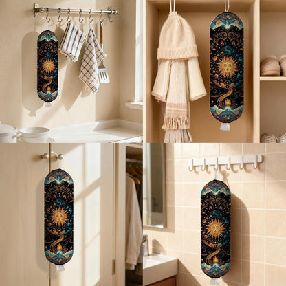 Plastic Bag Holder Dispenser, Plastic Grocery Bag Organizer & Wall Mount Paper Trash Bags Saver Storage for Kitchen Home Pantry Decor, Sun Kitchen Decor