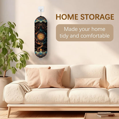 Plastic Bag Holder Dispenser, Plastic Grocery Bag Organizer & Wall Mount Paper Trash Bags Saver Storage for Kitchen Home Pantry Decor, Sun Kitchen Decor