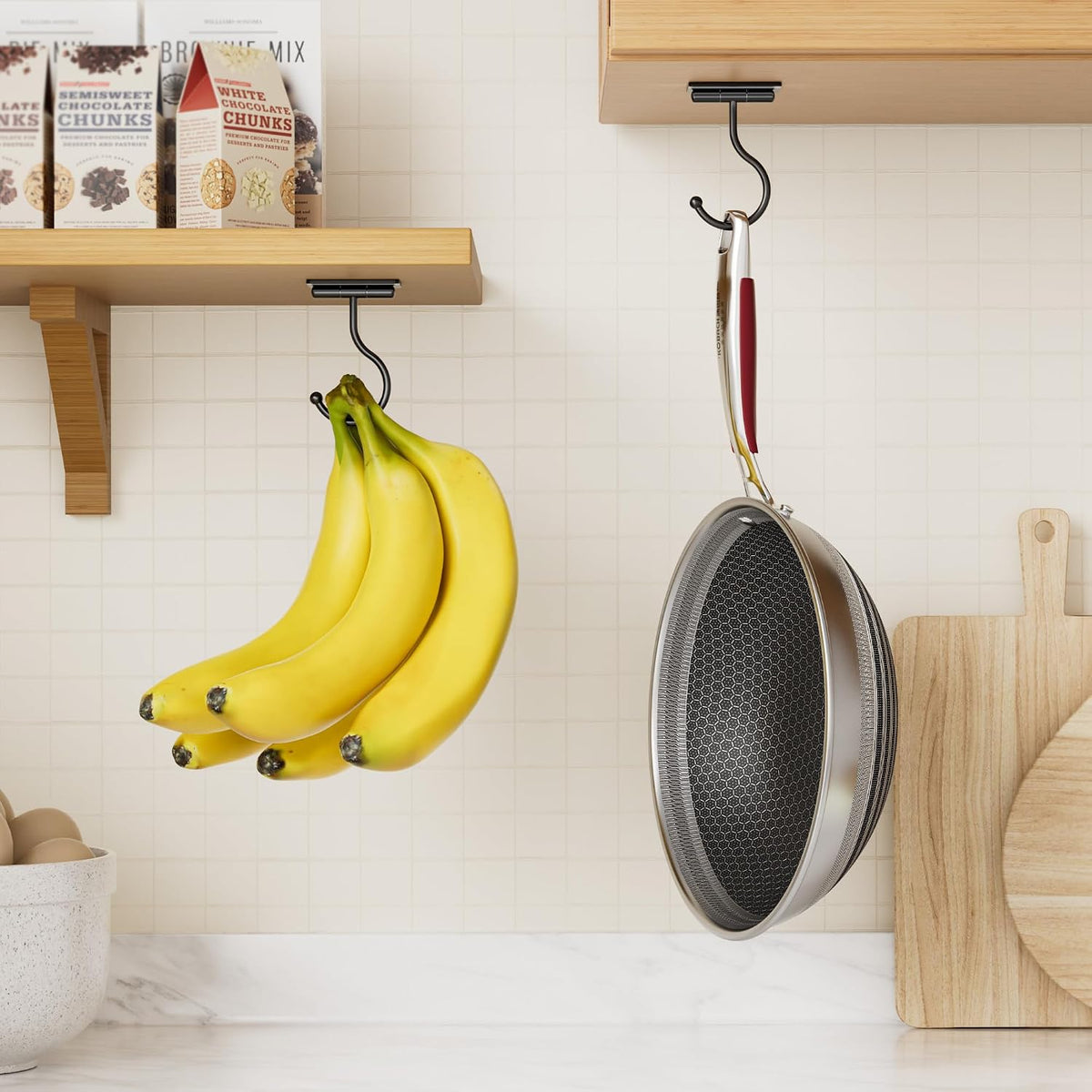 Banana Hook Under Cabinet Adhesive, Under Counter Banana Hanger, Black