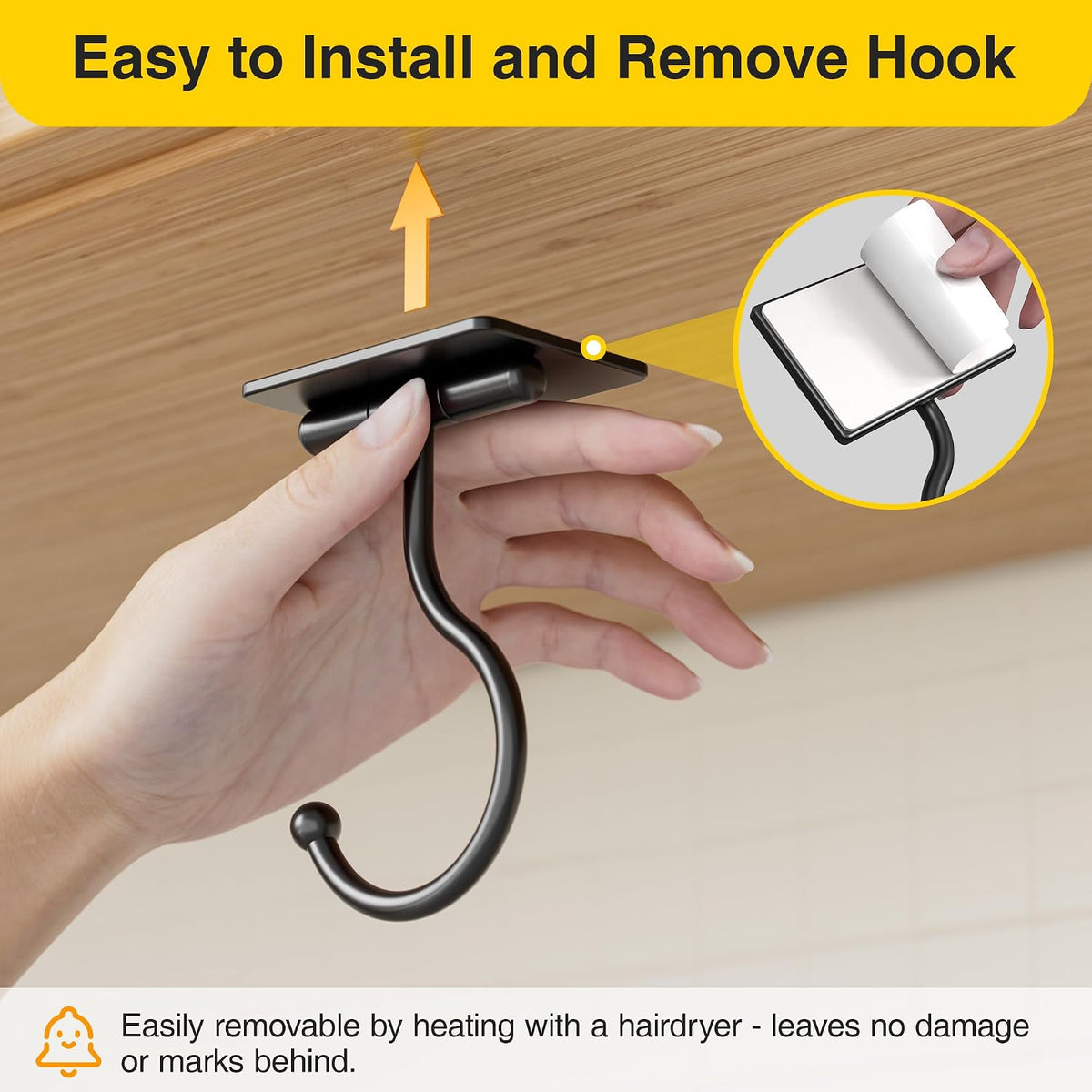 Banana Hook Under Cabinet Adhesive, Under Counter Banana Hanger, Black