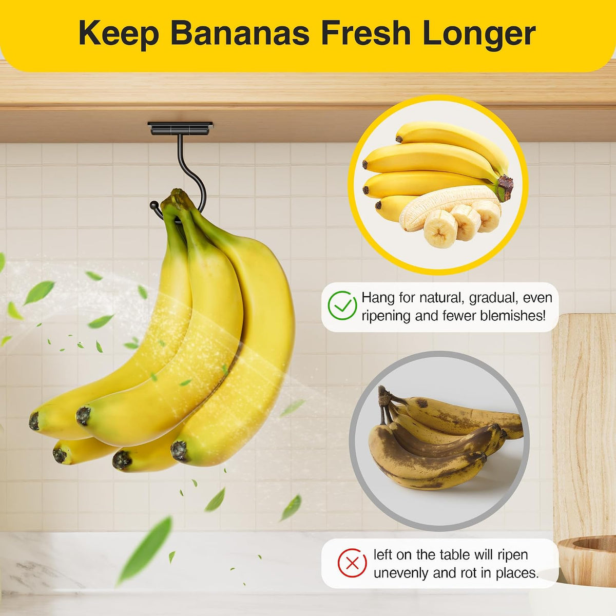 Banana Hook Under Cabinet Adhesive, Under Counter Banana Hanger, Black