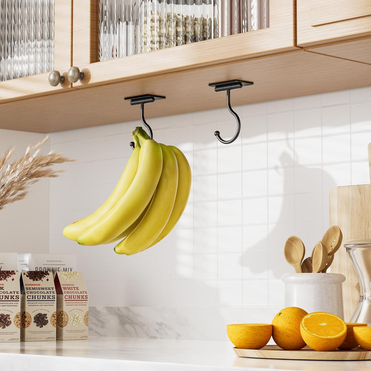 Banana Hook Under Cabinet Adhesive, Under Counter Banana Hanger, Black