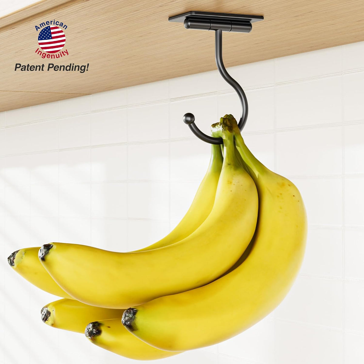 Banana Hook Under Cabinet Adhesive, Under Counter Banana Hanger, Black