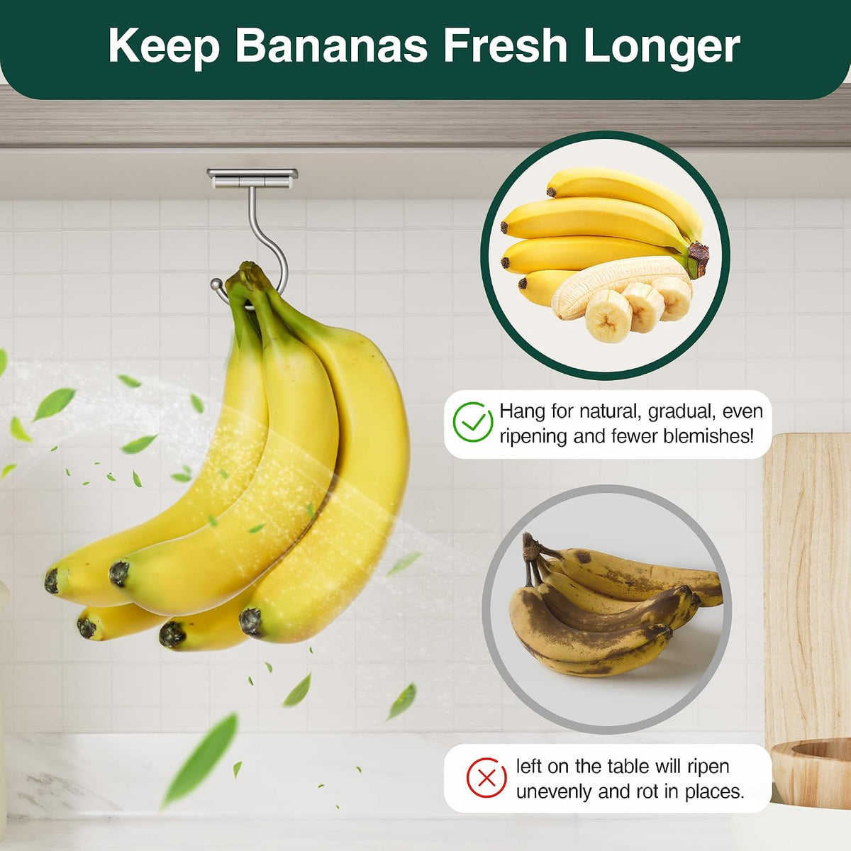 Banana Hook Under Cabinet Adhesive, Under Counter Banana Hanger, Black
