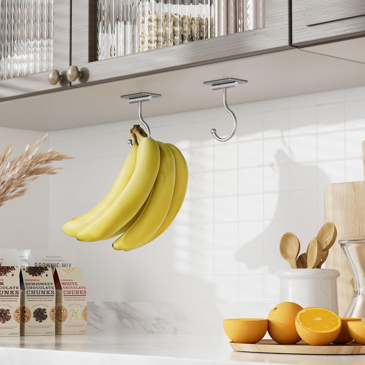 Banana Hook Under Cabinet Adhesive, Under Counter Banana Hanger, Black