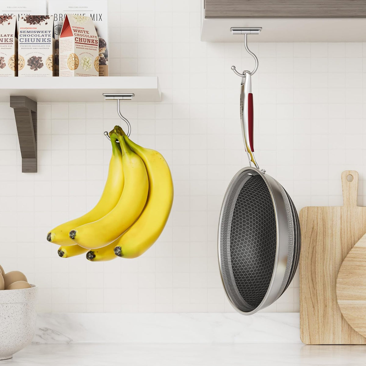 Banana Hook Under Cabinet Adhesive, Under Counter Banana Hanger, Black