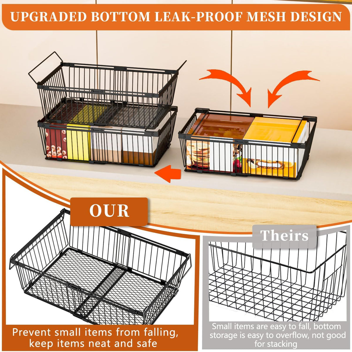 Large Freezer Organizer Bins，Upgraded Bottom Leak-Proof net，Fit 10 to 20 Cu.Ft Deep Freezer，4Pack， Expandable Stackable Chest Freezer Organizer Bins , for Fridge, Deep Freezer, Cabinet