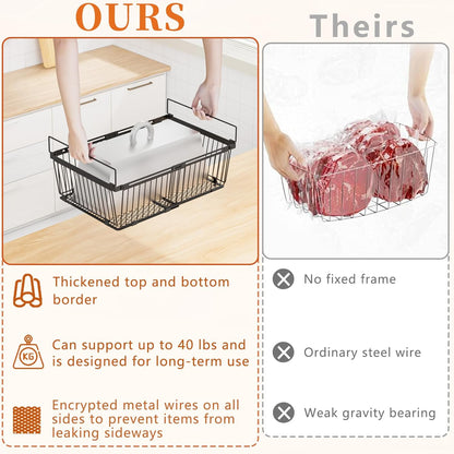 Large Freezer Organizer Bins，Upgraded Bottom Leak-Proof net，Fit 10 to 20 Cu.Ft Deep Freezer，4Pack， Expandable Stackable Chest Freezer Organizer Bins , for Fridge, Deep Freezer, Cabinet