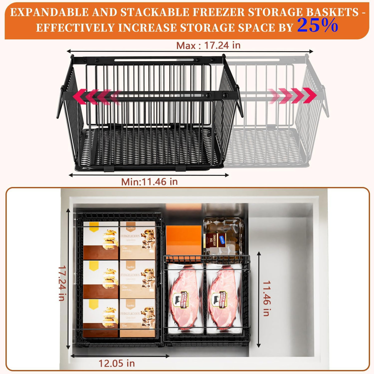 Large Freezer Organizer Bins，Upgraded Bottom Leak-Proof net，Fit 10 to 20 Cu.Ft Deep Freezer，4Pack， Expandable Stackable Chest Freezer Organizer Bins , for Fridge, Deep Freezer, Cabinet