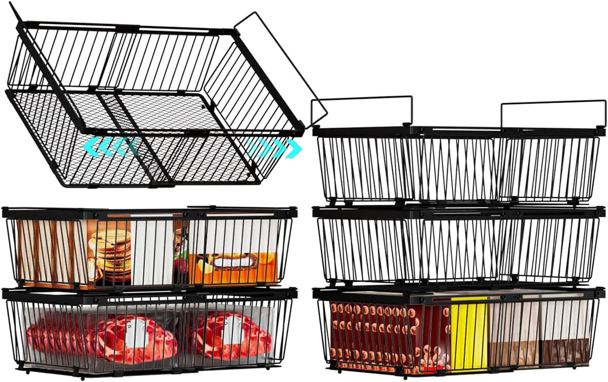 Large Freezer Organizer Bins，Upgraded Bottom Leak-Proof net，Fit 10 to 20 Cu.Ft Deep Freezer，4Pack， Expandable Stackable Chest Freezer Organizer Bins , for Fridge, Deep Freezer, Cabinet