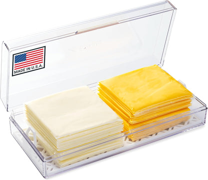 Deli Meat Container for Refrigerator with Removable Tray - Airtight Keeper for Cold Cuts, Sliced Cheese, Ham, Turkey, Salami and Pepperoni, Hinged Lid, Dishwasher Safe, Made in USA