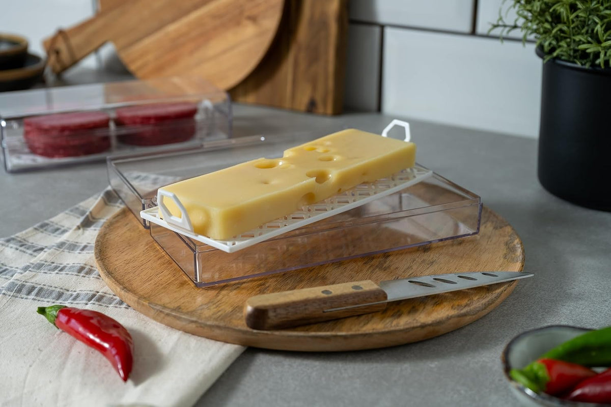 Deli Meat Container for Refrigerator with Removable Tray - Airtight Keeper for Cold Cuts, Sliced Cheese, Ham, Turkey, Salami and Pepperoni, Hinged Lid, Dishwasher Safe, Made in USA
