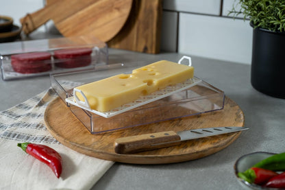 Deli Meat Container for Refrigerator with Removable Tray - Airtight Keeper for Cold Cuts, Sliced Cheese, Ham, Turkey, Salami and Pepperoni, Hinged Lid, Dishwasher Safe, Made in USA