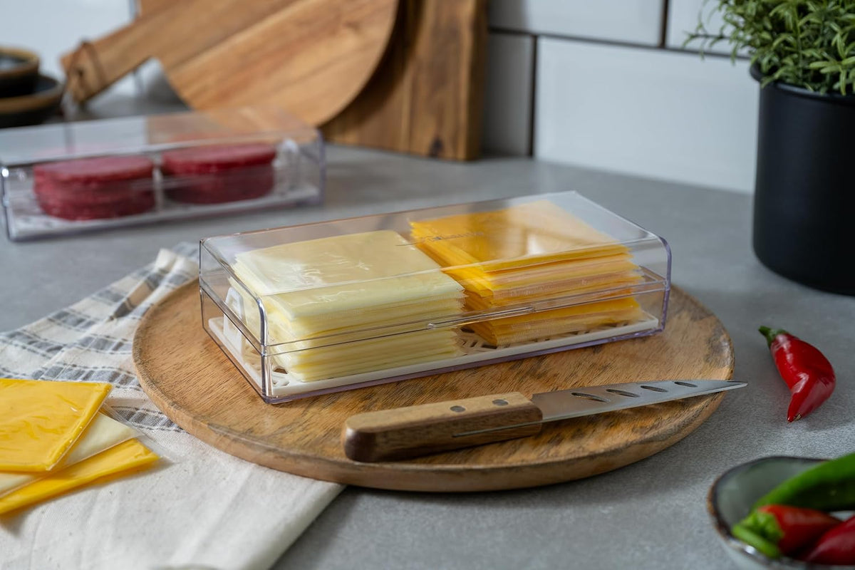 Deli Meat Container for Refrigerator with Removable Tray - Airtight Keeper for Cold Cuts, Sliced Cheese, Ham, Turkey, Salami and Pepperoni, Hinged Lid, Dishwasher Safe, Made in USA