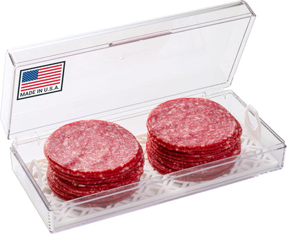 Deli Meat Container for Refrigerator with Removable Tray - Airtight Keeper for Cold Cuts, Sliced Cheese, Ham, Turkey, Salami and Pepperoni, Hinged Lid, Dishwasher Safe, Made in USA