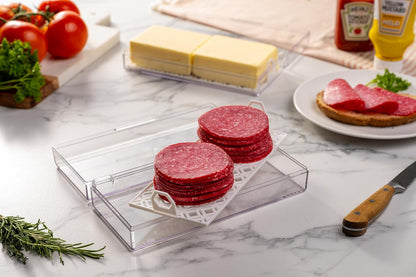 Deli Meat Container for Refrigerator with Removable Tray - Airtight Keeper for Cold Cuts, Sliced Cheese, Ham, Turkey, Salami and Pepperoni, Hinged Lid, Dishwasher Safe, Made in USA
