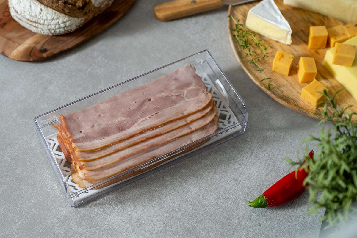 Deli Meat Container for Refrigerator with Removable Tray - Airtight Keeper for Cold Cuts, Sliced Cheese, Ham, Turkey, Salami and Pepperoni, Hinged Lid, Dishwasher Safe, Made in USA
