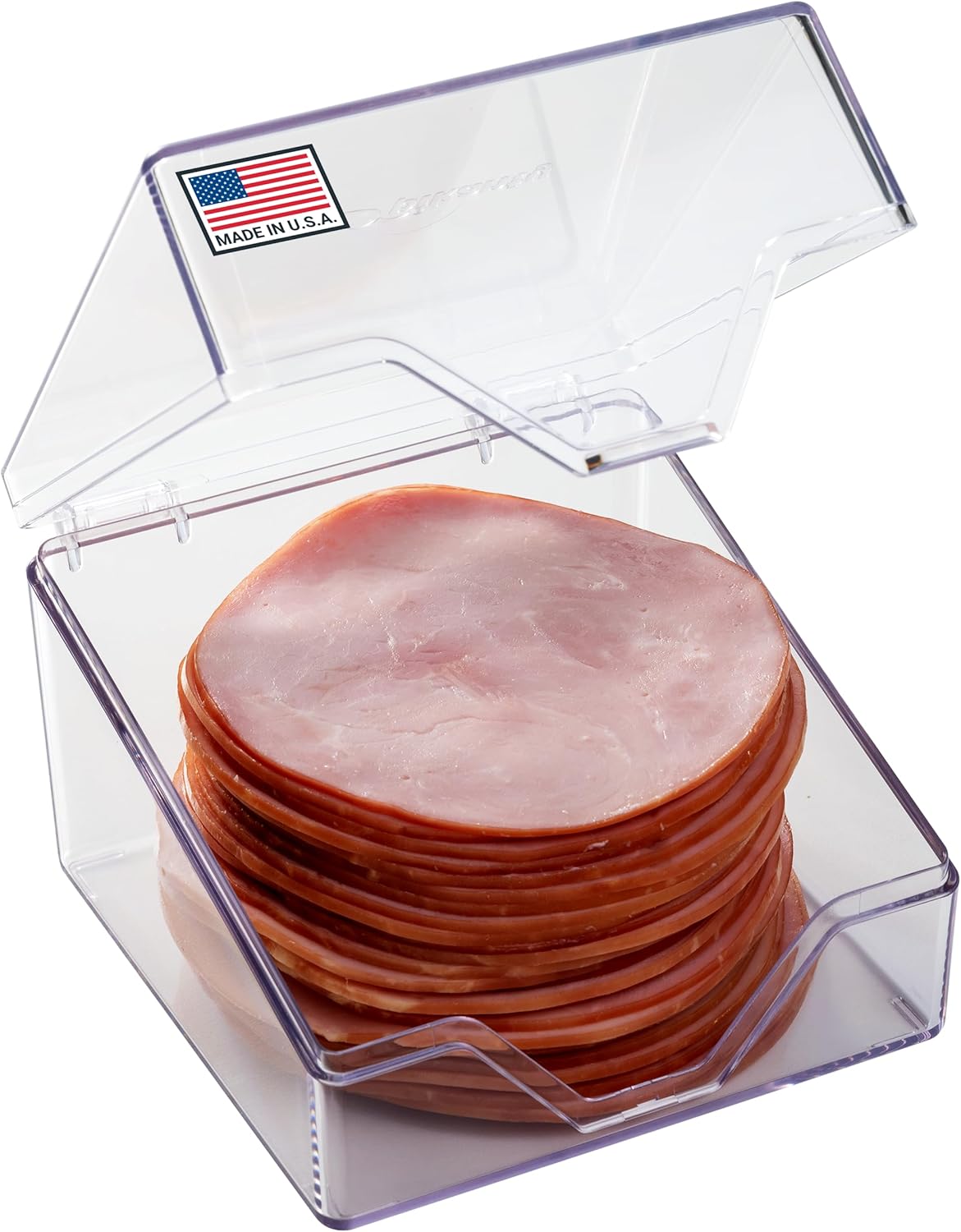 Deli Meat Container for Refrigerator with Removable Tray - Airtight Keeper for Cold Cuts, Sliced Cheese, Ham, Turkey, Salami and Pepperoni, Hinged Lid, Dishwasher Safe, Made in USA