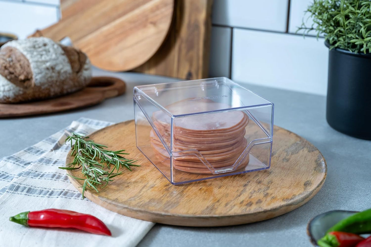 Deli Meat Container for Refrigerator with Removable Tray - Airtight Keeper for Cold Cuts, Sliced Cheese, Ham, Turkey, Salami and Pepperoni, Hinged Lid, Dishwasher Safe, Made in USA
