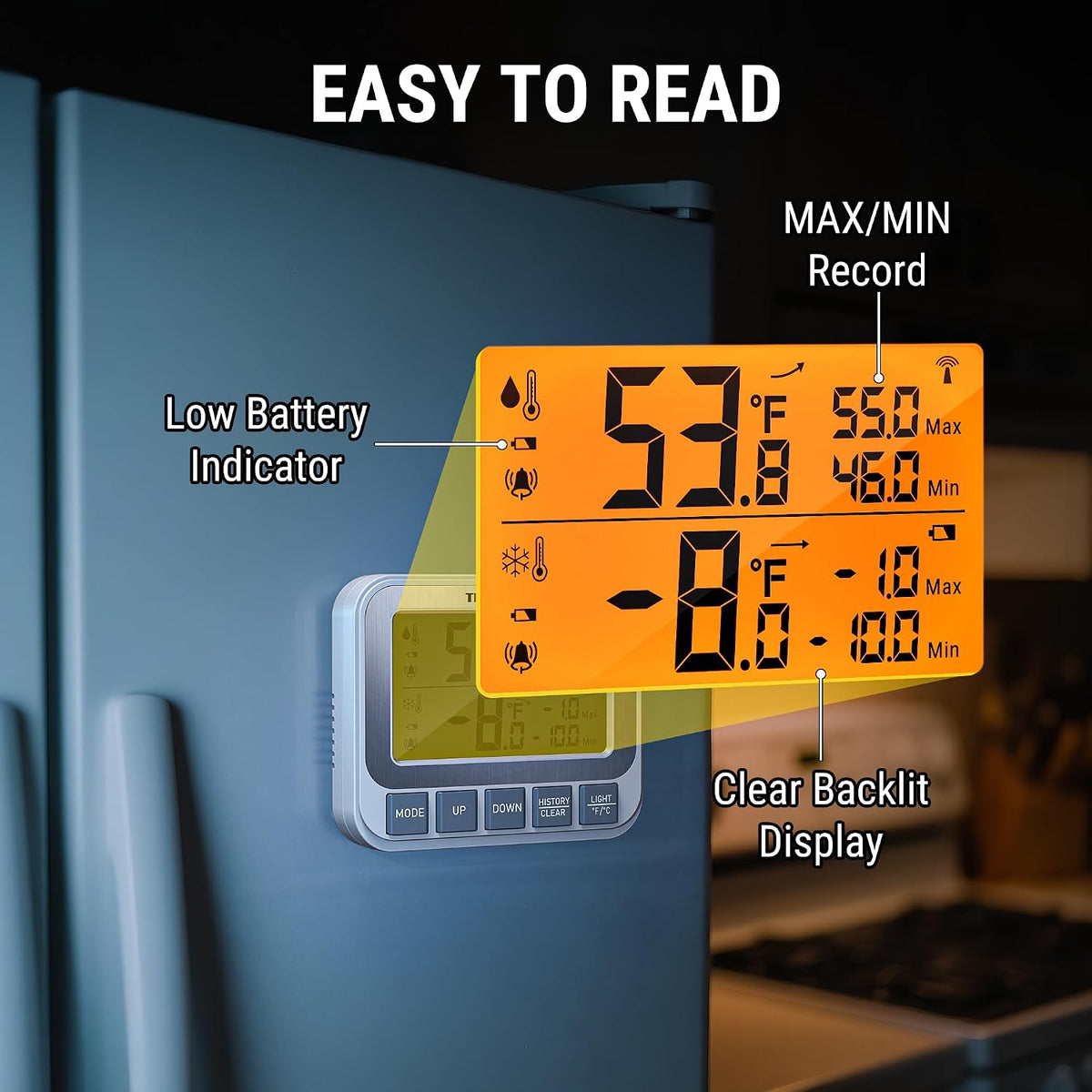 TempAir Wireless Freezer Fridge Thermometer with Alarm