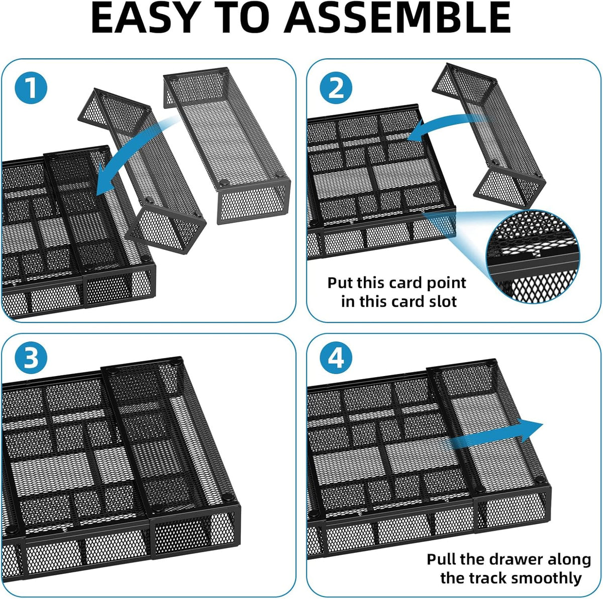 Expandable Desk Drawer Organizer, Mesh Drawer Organizer Tray with 10 Adjustable Compartments, Desk Organizers and Accessories, 5 Dividers Drawer for Office Supplies, Makeup & Vanity (Black)