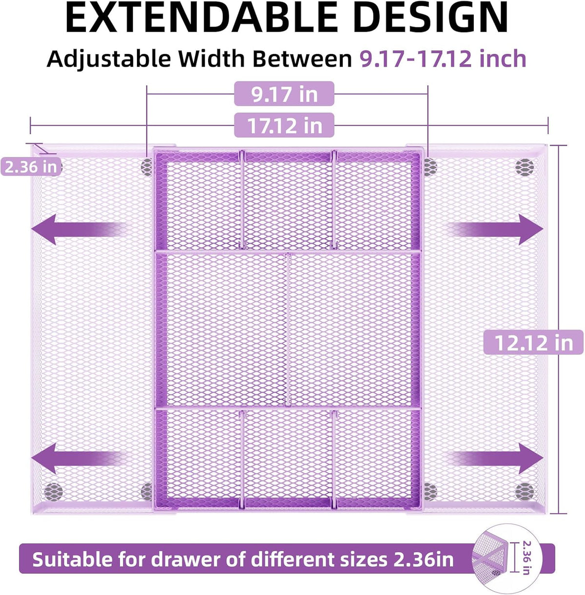 Expandable Desk Drawer Organizer, Mesh Drawer Organizer Tray with 10 Adjustable Compartments, Desk Organizers and Accessories, 5 Dividers Drawer for Office Supplies, Makeup & Vanity (Black)
