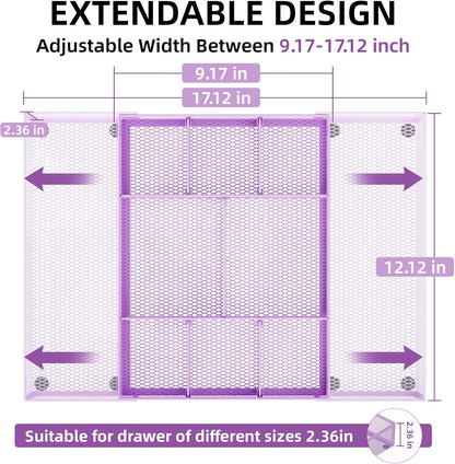 Expandable Desk Drawer Organizer, Mesh Drawer Organizer Tray with 10 Adjustable Compartments, Desk Organizers and Accessories, 5 Dividers Drawer for Office Supplies, Makeup & Vanity (Black)