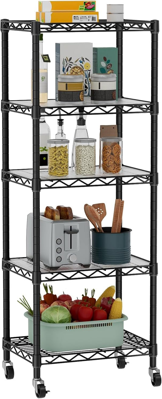Small Shelves Storage Wire Metal Adjustable Shelf Unit with Wheels
