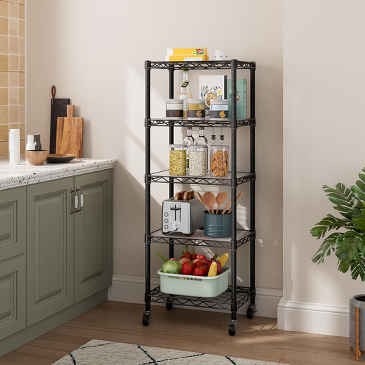 Small Shelves Storage Wire Metal Adjustable Shelf Unit with Wheels