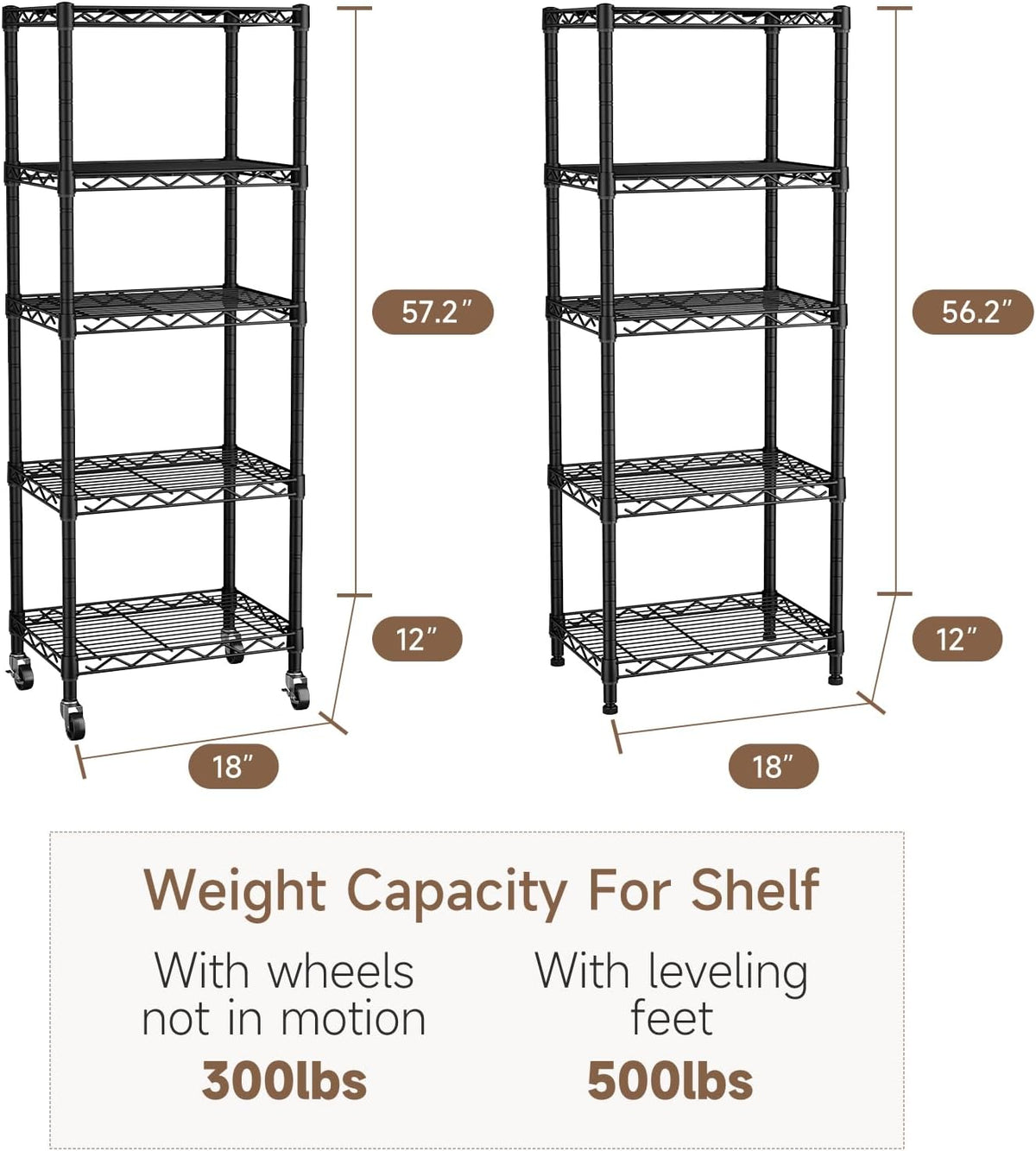 Small Shelves Storage Wire Metal Adjustable Shelf Unit with Wheels