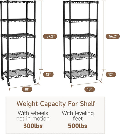 Small Shelves Storage Wire Metal Adjustable Shelf Unit with Wheels