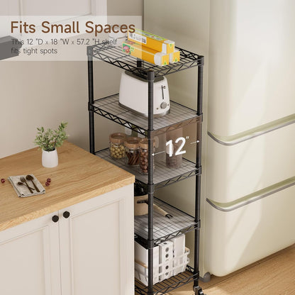 Small Shelves Storage Wire Metal Adjustable Shelf Unit with Wheels