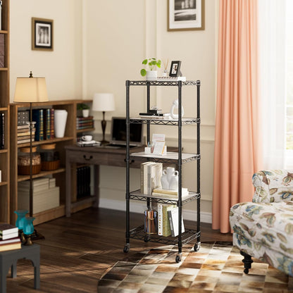 Small Shelves Storage Wire Metal Adjustable Shelf Unit with Wheels
