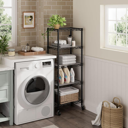 Small Shelves Storage Wire Metal Adjustable Shelf Unit with Wheels