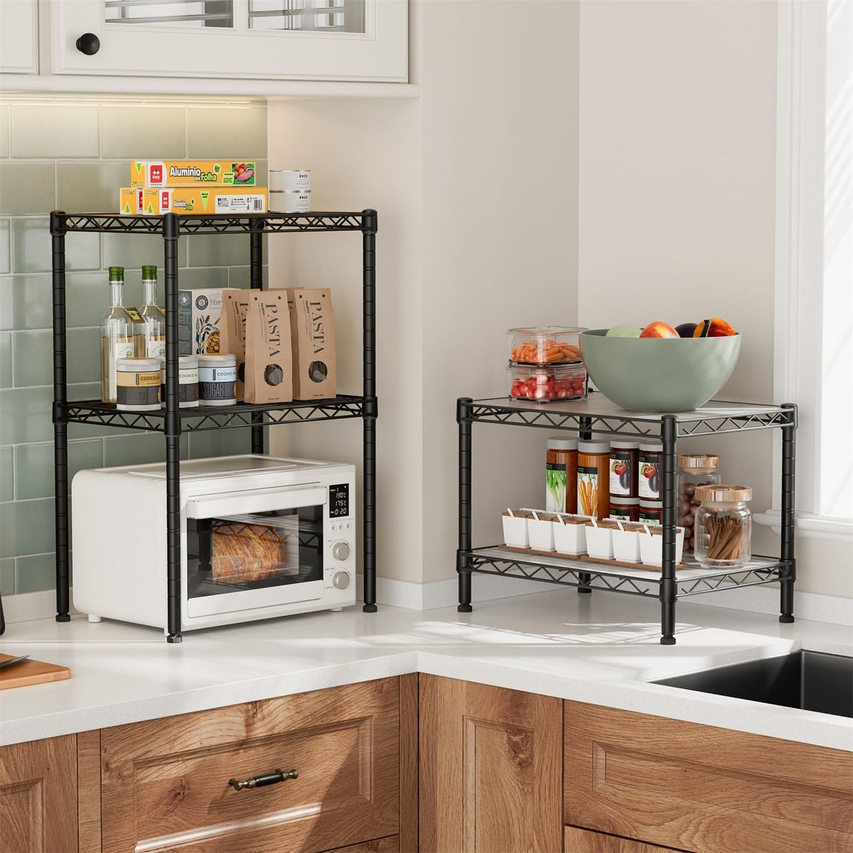Small Shelves Storage Wire Metal Adjustable Shelf Unit with Wheels