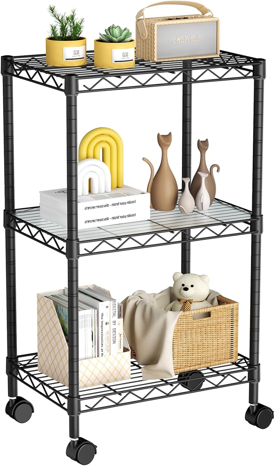 Small Shelves Storage Wire Metal Adjustable Shelf Unit with Wheels
