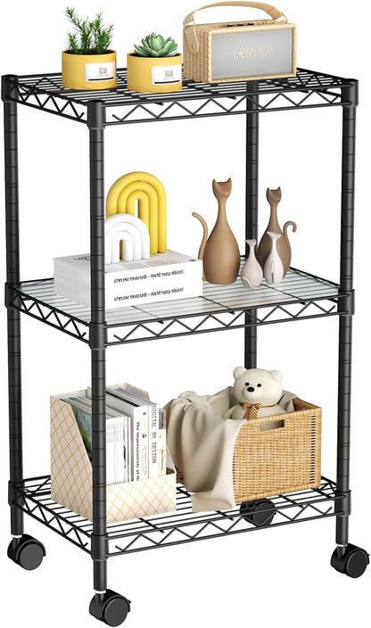 Small Shelves Storage Wire Metal Adjustable Shelf Unit with Wheels