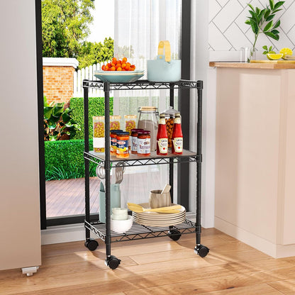 Small Shelves Storage Wire Metal Adjustable Shelf Unit with Wheels