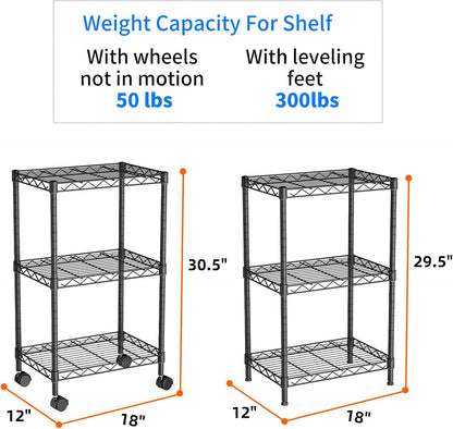 Small Shelves Storage Wire Metal Adjustable Shelf Unit with Wheels
