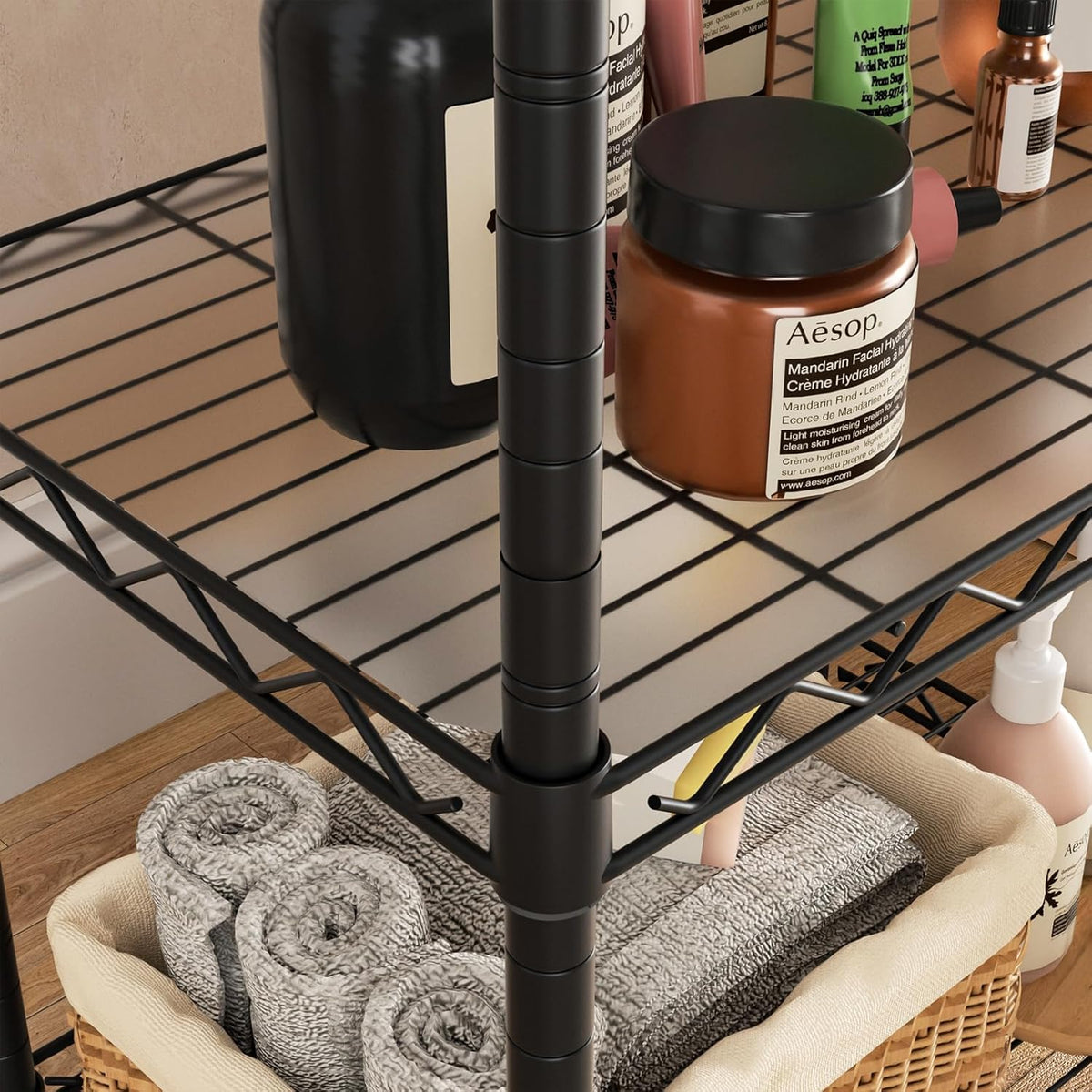 Small Shelves Storage Wire Metal Adjustable Shelf Unit with Wheels