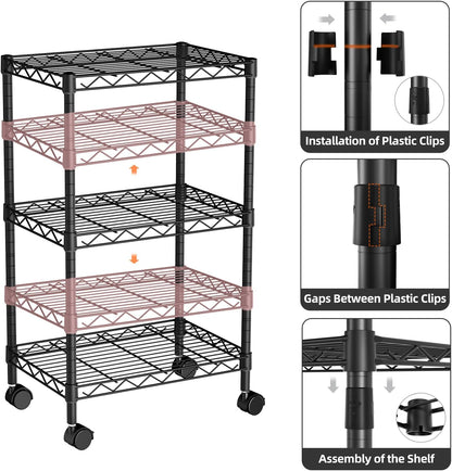 Small Shelves Storage Wire Metal Adjustable Shelf Unit with Wheels