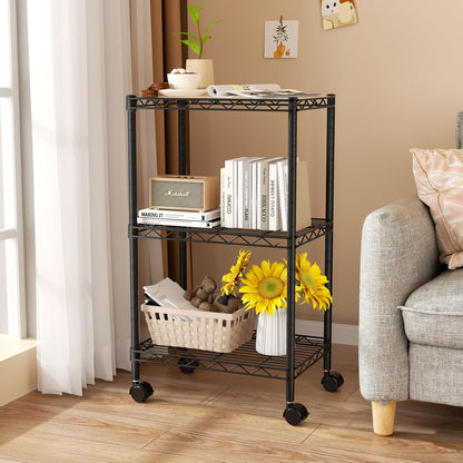 Small Shelves Storage Wire Metal Adjustable Shelf Unit with Wheels